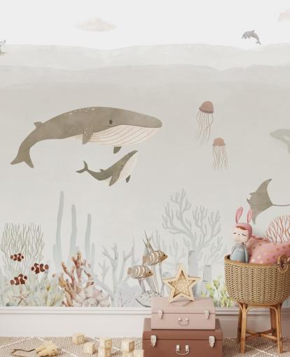 Kids Sea Life Mural in brown