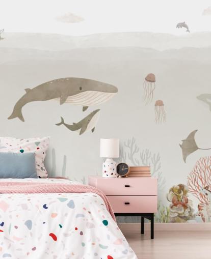 Sea Life muurschildering voor kinderen in bruin Sea Life muurschildering voor kinderen in bruin