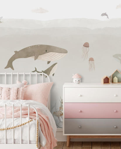 Sea Life muurschildering voor kinderen in bruin Sea Life muurschildering voor kinderen in bruin