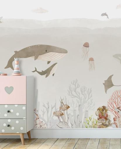 Wandbild Sea Life für Kinder in Braun