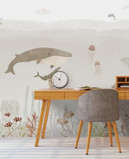 Kids Sea Life Mural in brown