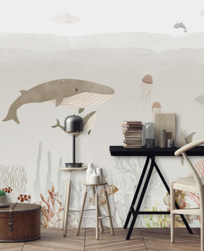 Kids Sea Life Mural in brown