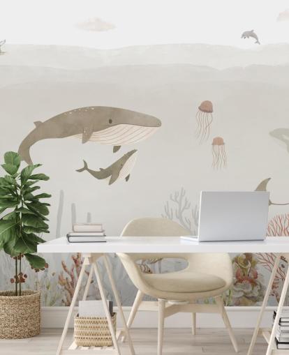 Mural infantil Sea Life en marrón