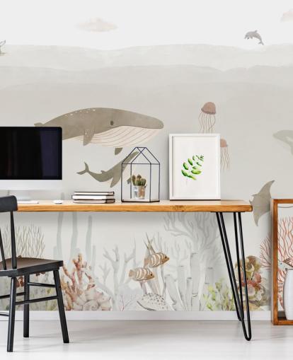 Wandbild Sea Life für Kinder in Braun