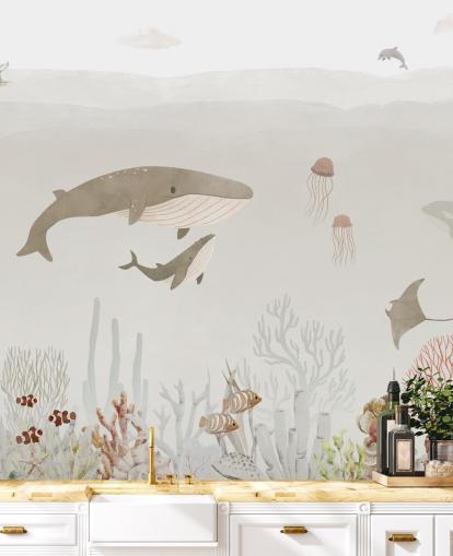 Kids Sea Life Mural in brown