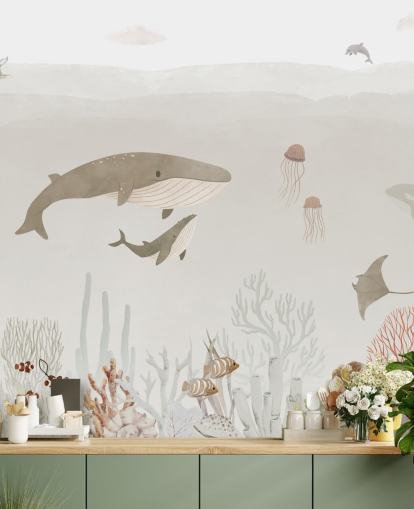 Kids Sea Life Mural in brown Kids Sea Life Mural in brown