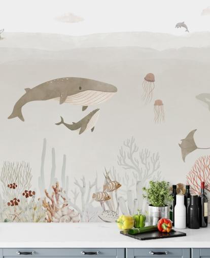 Peinture murale pour enfants Sea Life en marron