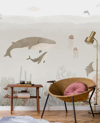 Kids Sea Life Mural in brown