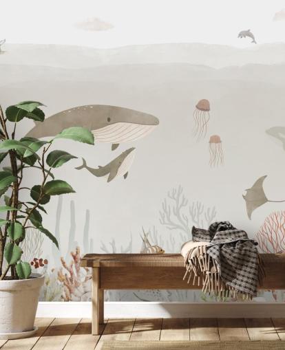 Kids Sea Life Mural in brown Kids Sea Life Mural in brown