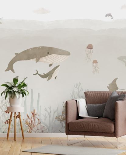 Kids Sea Life Mural in brown