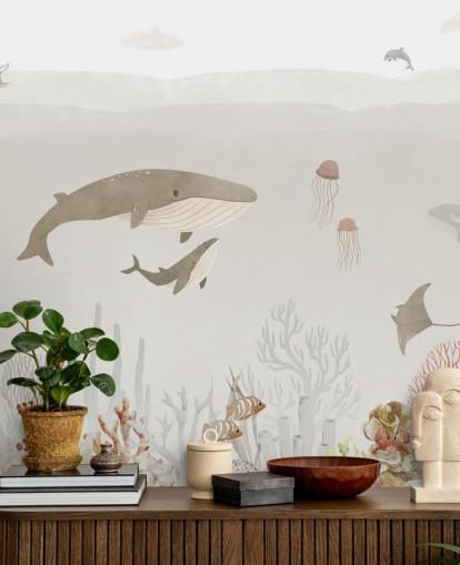 Mural infantil Sea Life en marrón
