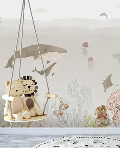Kids Sea Life Mural in brown