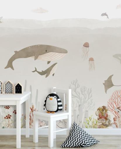 Mural Kids Sea Life em castanho