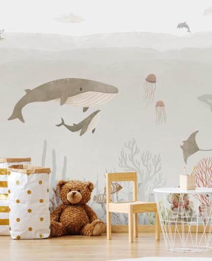 Wandbild Sea Life für Kinder in Braun