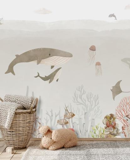 Peinture murale pour enfants Sea Life en marron