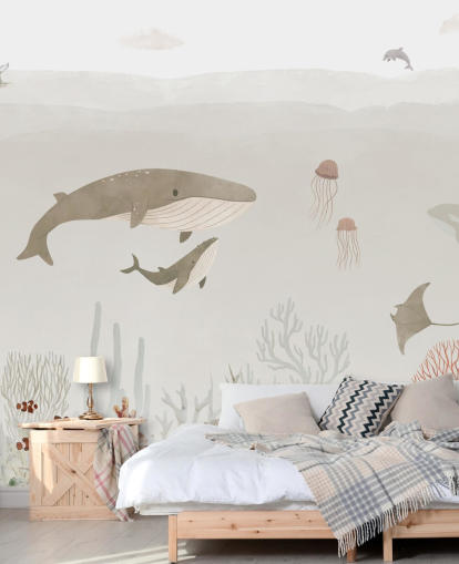 Mural infantil Sea Life en marrón