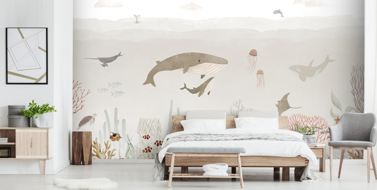 Mural Kids Sea Life em castanho