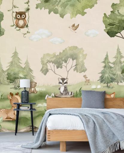 Cute Nursery Wall Mural with woodland animals Cute Nursery Wall Mural with woodland animals