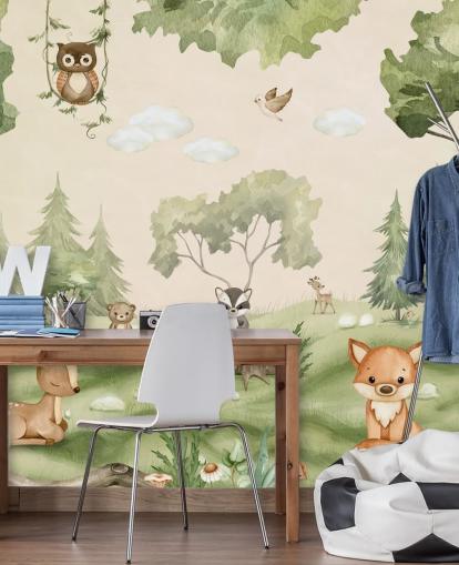 Süßes Kinderzimmer-Wandbild mit Waldtieren