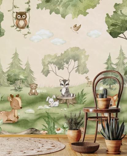 Süßes Kinderzimmer-Wandbild mit Waldtieren