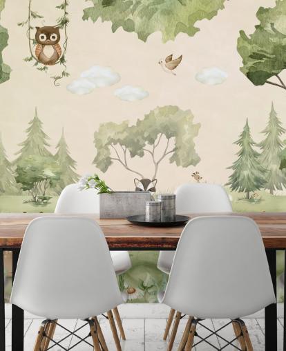 Cute Nursery Wall Mural with woodland animals
