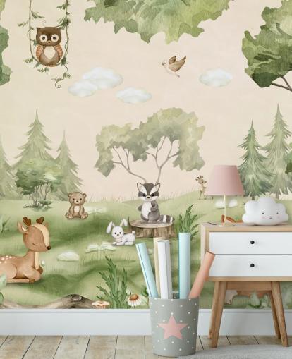 Cute Nursery Wall Mural with woodland animals Cute Nursery Wall Mural with woodland animals
