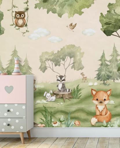 Süßes Kinderzimmer-Wandbild mit Waldtieren