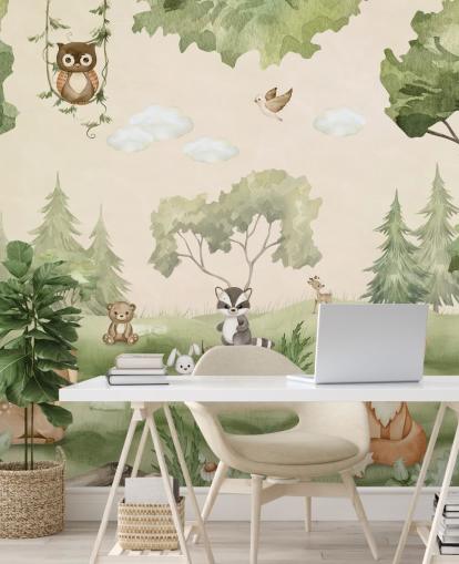 Cute Nursery Wall Mural with woodland animals Cute Nursery Wall Mural with woodland animals