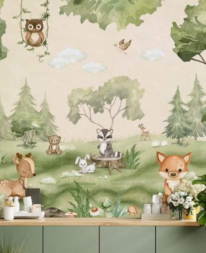 Simpatica decorazione murale per la cameretta dei bambini con animali del bosco