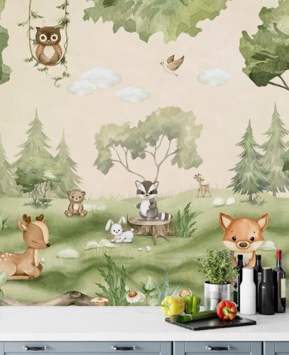 Cute Nursery Wall Mural with woodland animals Cute Nursery Wall Mural with woodland animals