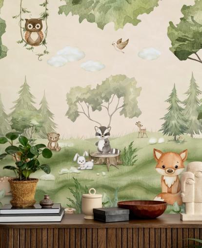 Jolie décoration murale de chambre d'enfant avec des animaux des bois Jolie décoration murale de chambre d'enfant avec des animaux des bois