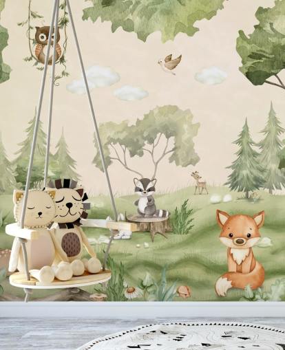 Simpatica decorazione murale per la cameretta dei bambini con animali del bosco Simpatica decorazione murale per la cameretta dei bambini con animali del bosco