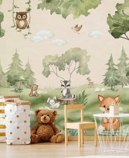 Simpatica decorazione murale per la cameretta dei bambini con animali del bosco