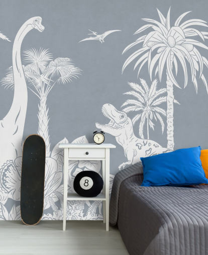 mural de papel pintado de dinosaurio azul