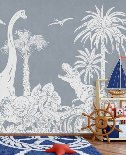 blue dinosaur wallpaper mural