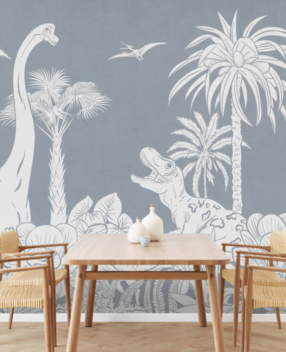 mural de papel pintado de dinosaurio azul