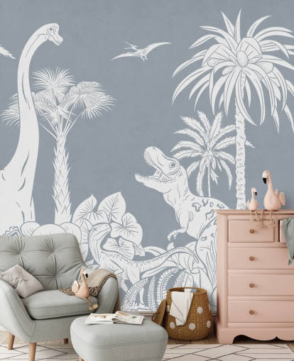 blue dinosaur wallpaper mural