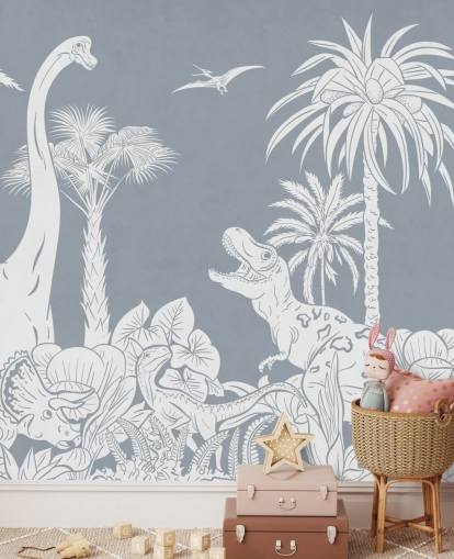 mural de papel pintado de dinosaurio azul