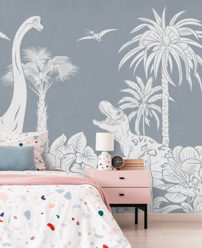 mural de papel de parede de dinossauro azul