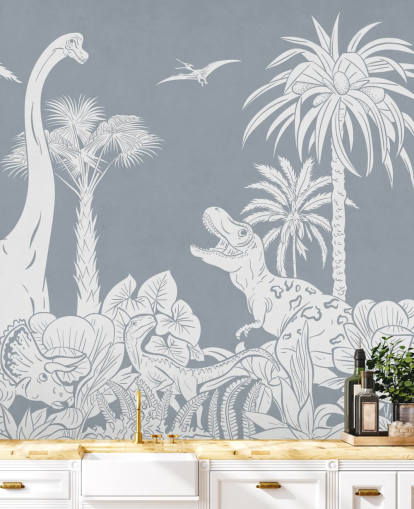 mural de papel pintado de dinosaurio azul