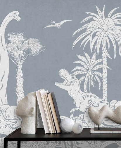 mural de papel pintado de dinosaurio azul