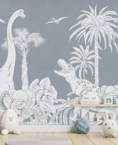 mural de papel de parede de dinossauro azul