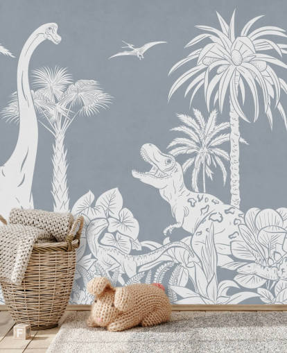 blue dinosaur wallpaper mural