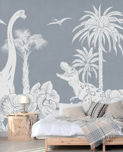 blue dinosaur wallpaper mural