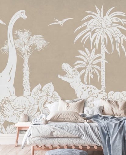 mural de papel de parede de dinossauro marrom 