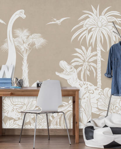 mural de papel de parede de dinossauro marrom 