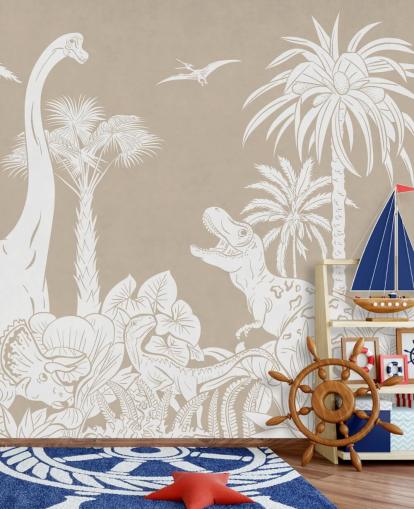 Tapeten-Wandbild mit braunem Dinosaurier 