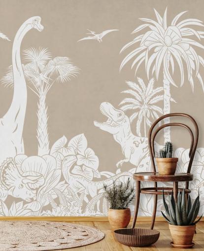 Tapeten-Wandbild mit braunem Dinosaurier 