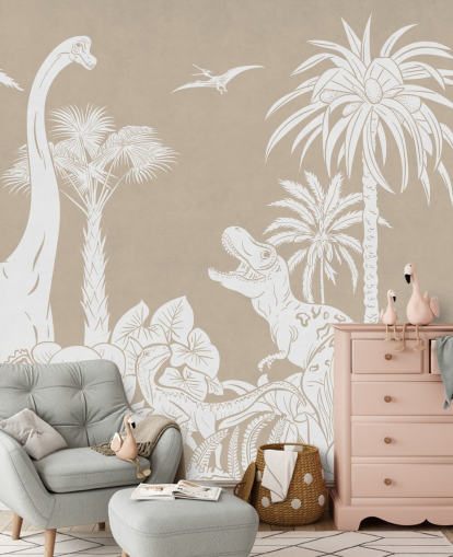 mural de papel pintado de dinosaurio marrón 