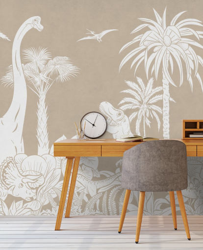 Tapeten-Wandbild mit braunem Dinosaurier 